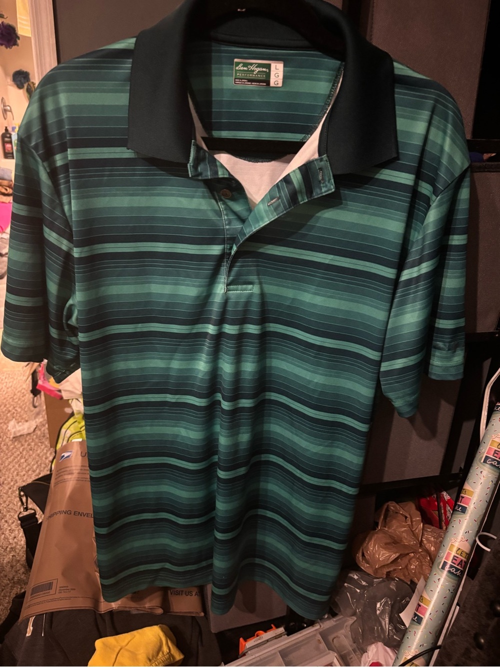 Ben Hogan Men’s Green Striped Polo Shirt Large